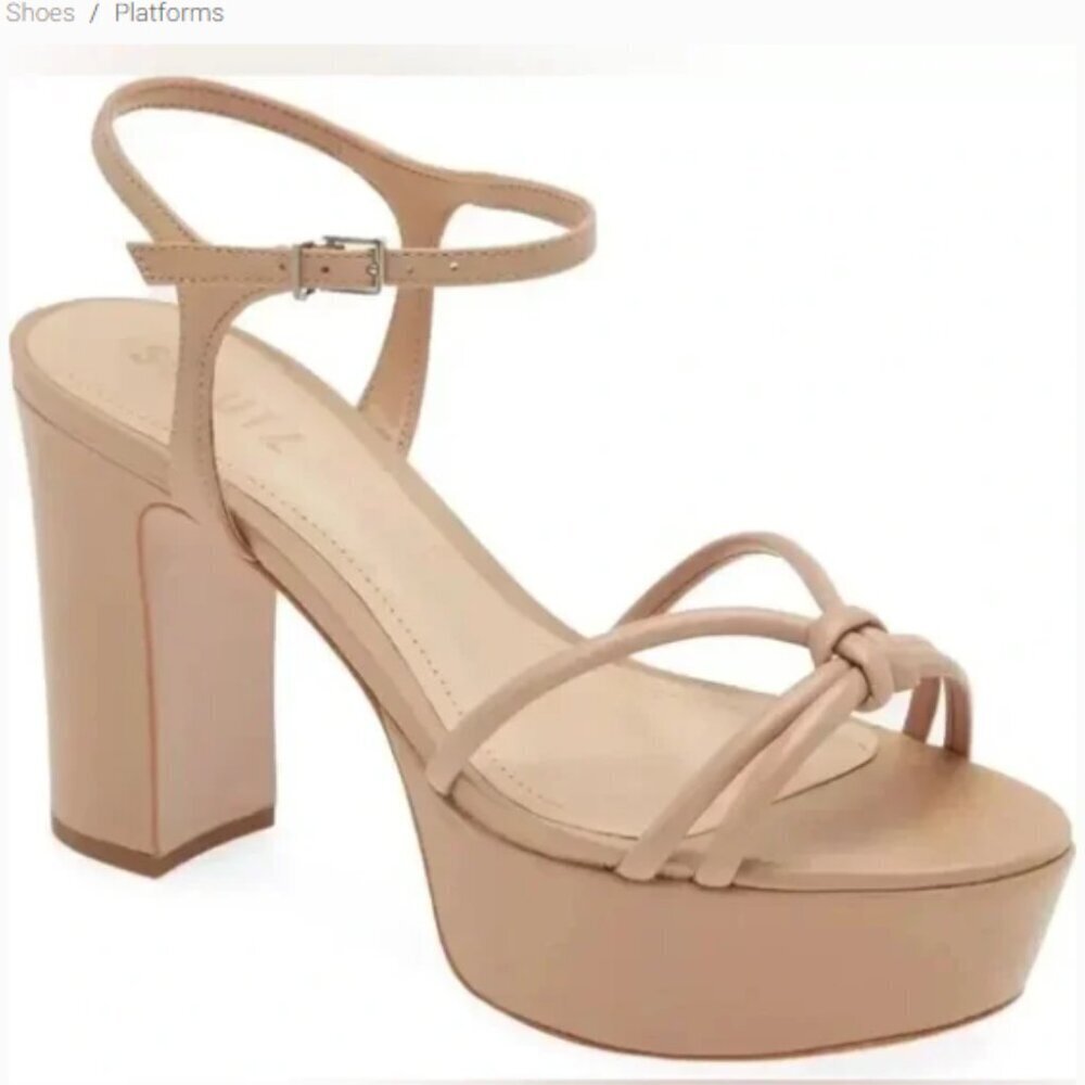New Schutz Kelsie Platform Nude Leather Strappy Block Heeled Sandal‎ Anthro 9.5